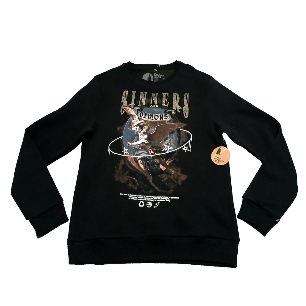 Tree Hugger Nation Womens‎ Sinner's And Demon's Graphic Black Sweatshirt Size M